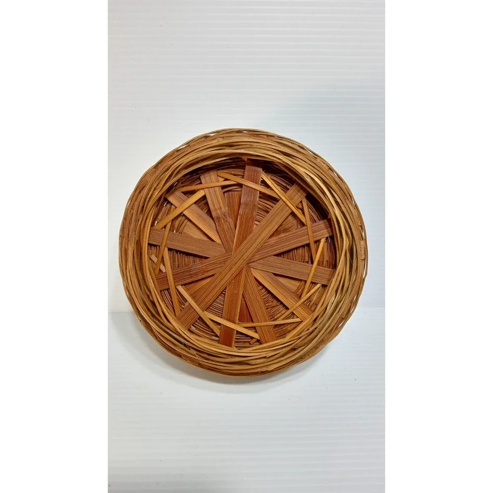 Vintage Woven Wicker Rattan Wood 3-Tiered Bento Box Handle Cottagecore Boho